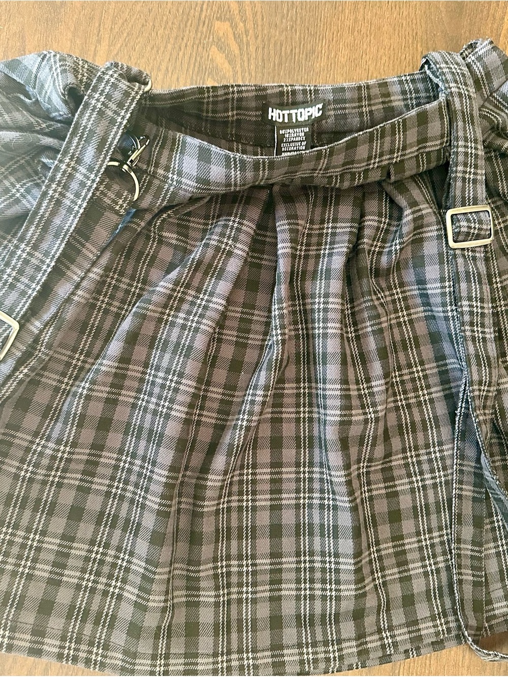 Hot Topic Black and Gray Plaid Pleated Mini Skirt with Buckle Straps